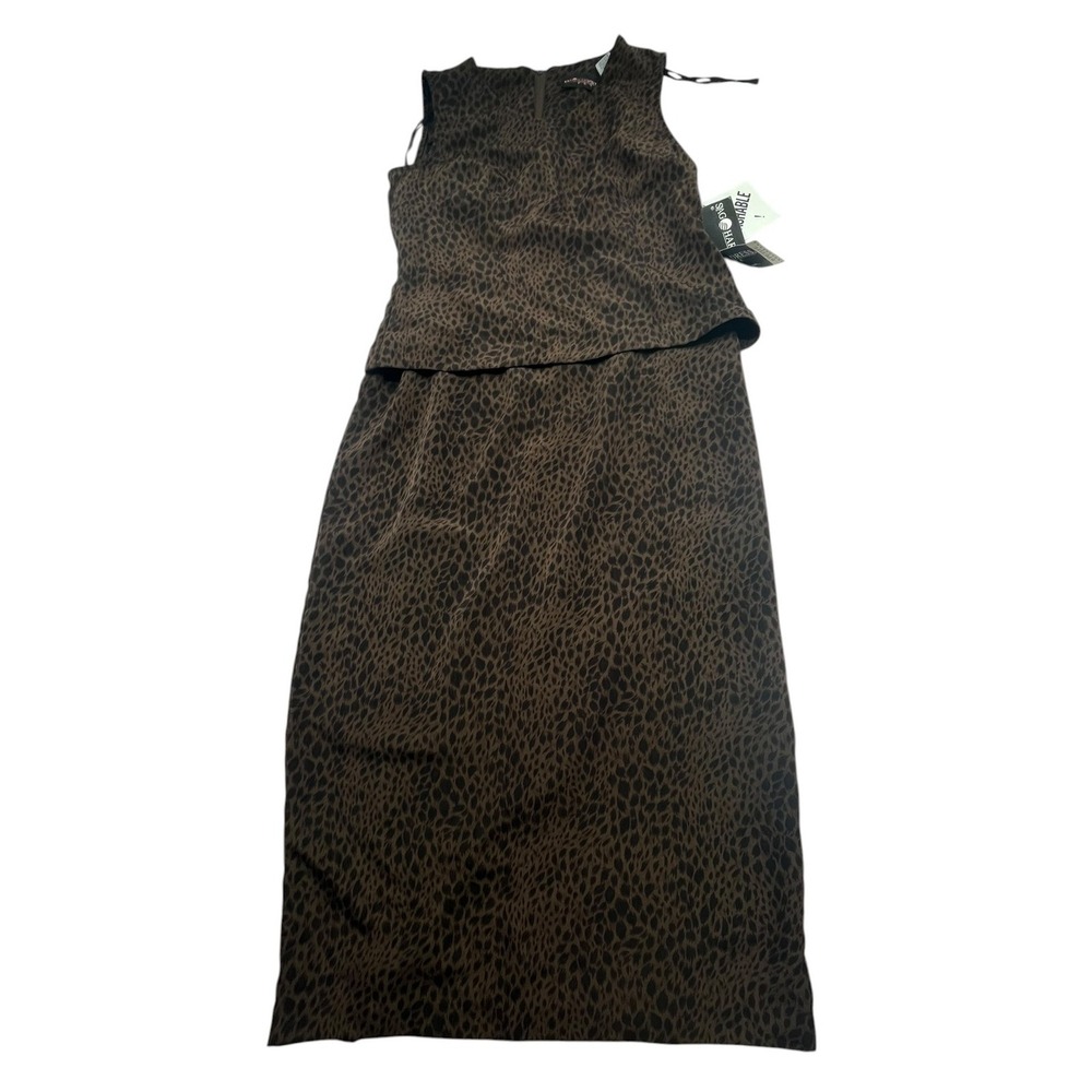 NWT Sag Harbor Dress Petite 6P Animal Print Sleeveless Peplum Washable
